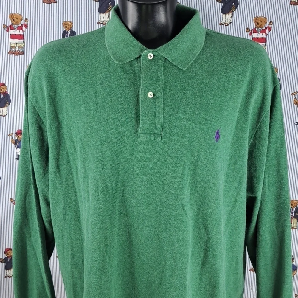Vintage Y2K Polo Ralph Lauren 2X Big green w purple horseman casual preppy shirt